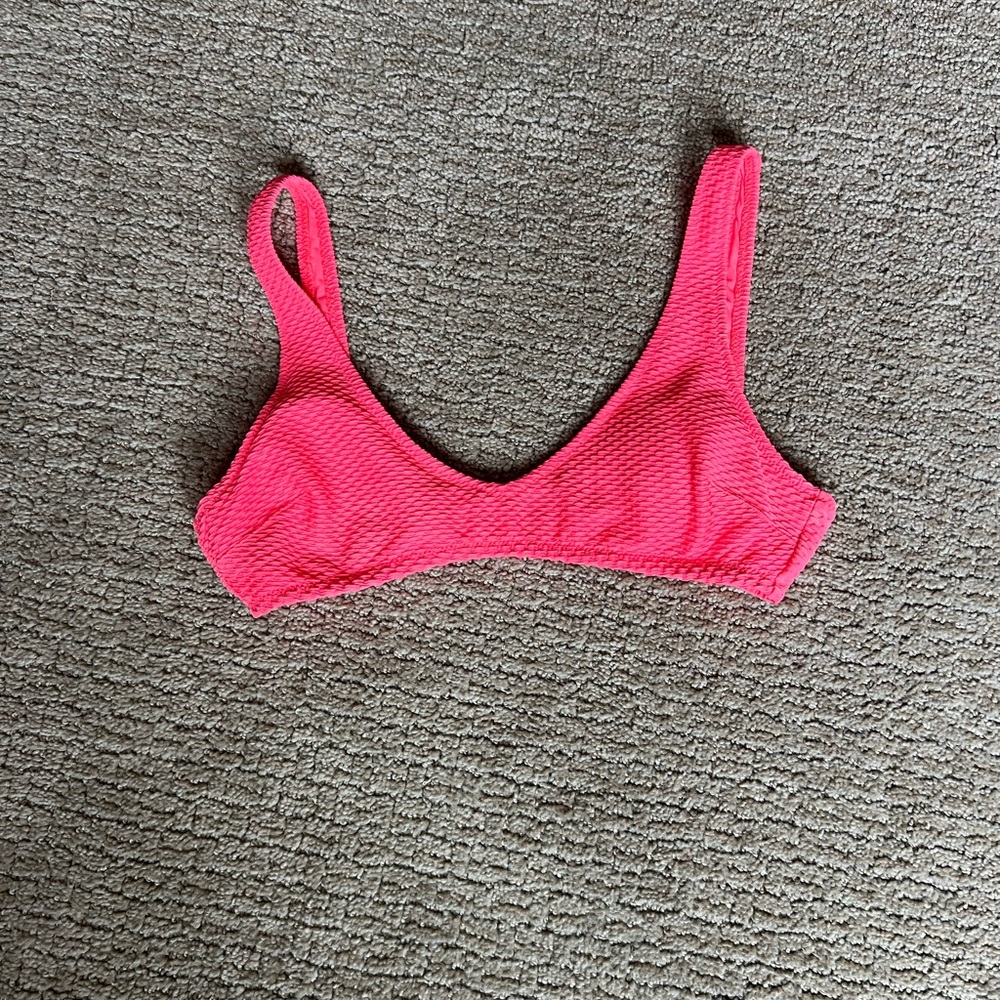 Neon Pink Waffle Textured Bikini Top